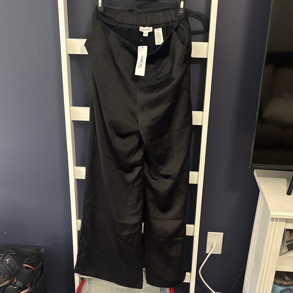 Black Satin Wide-Leg Pants